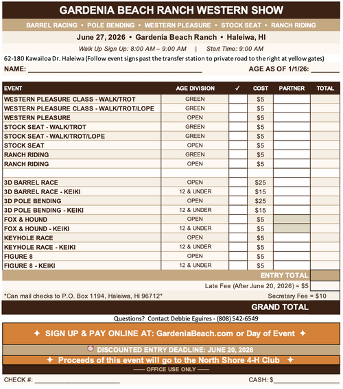 2026 Gardenia Beach Western Show Registration